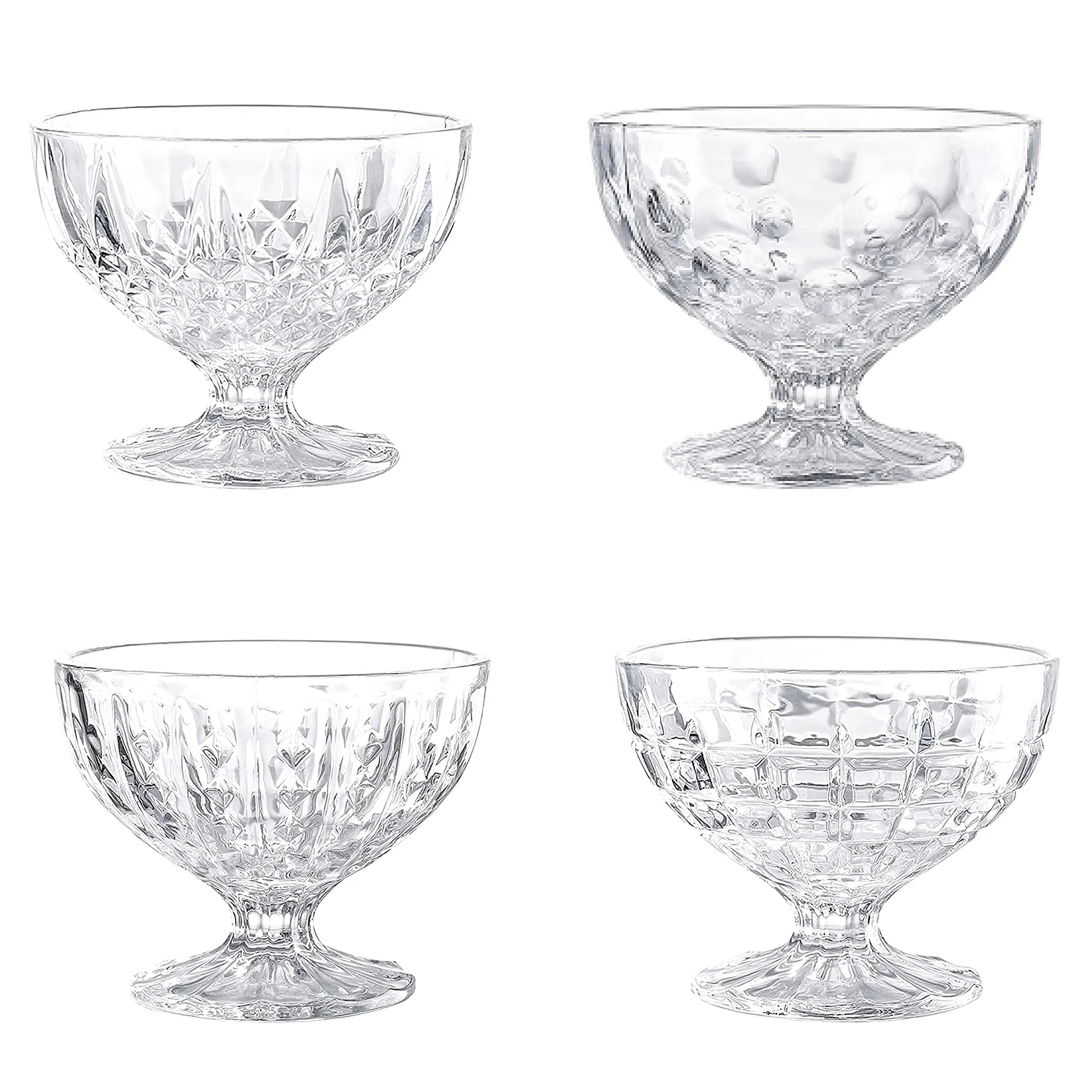 Glass Dessert Bowls | Set Of 4 Unique Cups | 8 Ounce Clear Glass | Glass Ice Cream Sunda