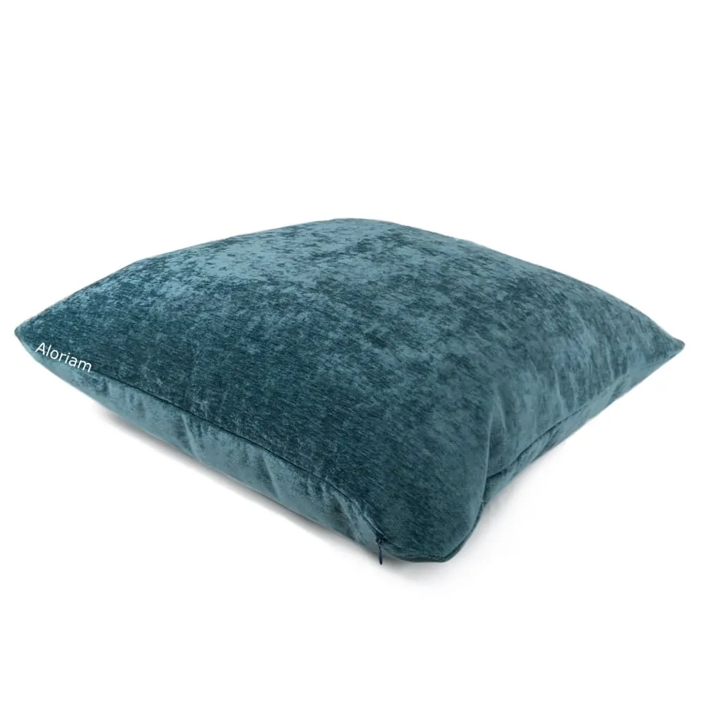 Grafton Lagoon Teal Blue Chenille Velvet Pillow Cover (Fabric by the Yard available)