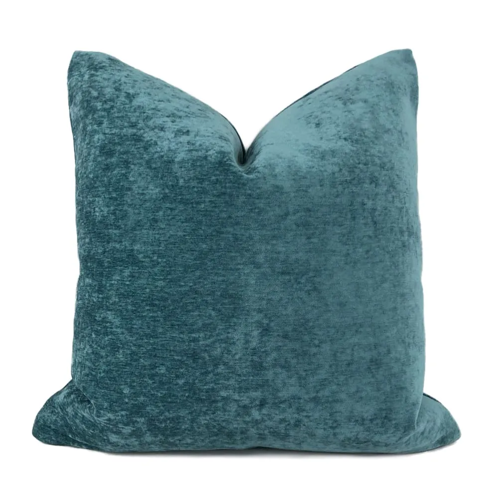 Grafton Lagoon Teal Blue Chenille Velvet Pillow Cover (Fabric by the Yard available)