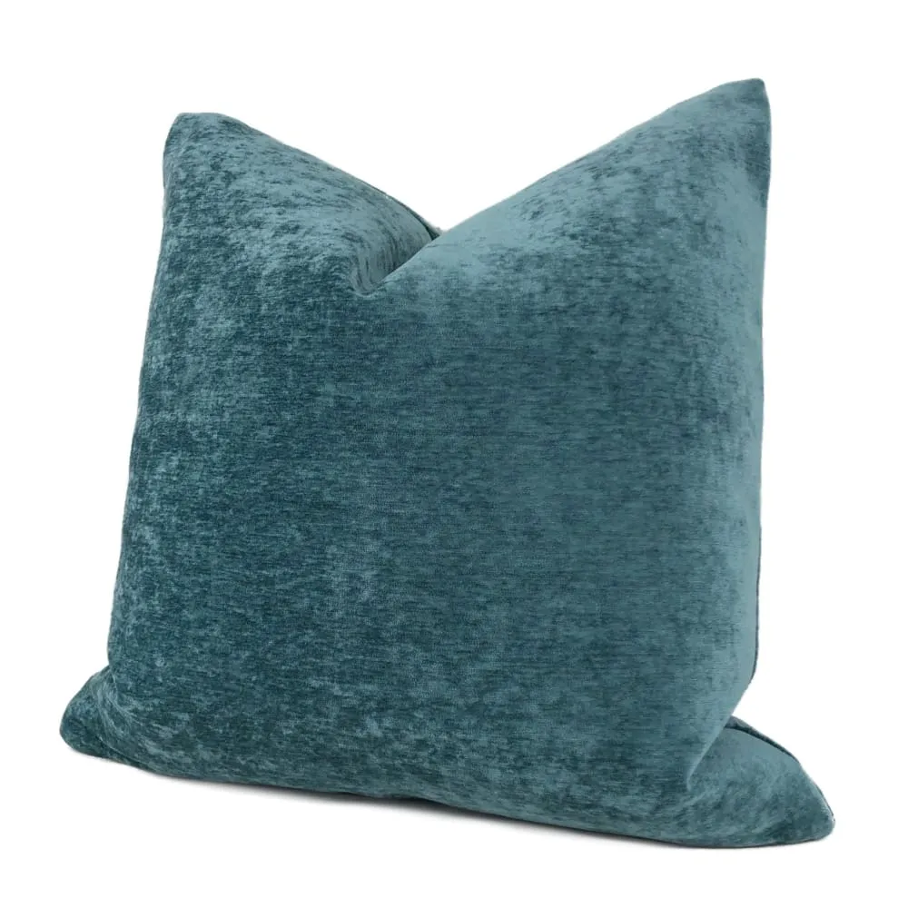 Grafton Lagoon Teal Blue Chenille Velvet Pillow Cover (Fabric by the Yard available)