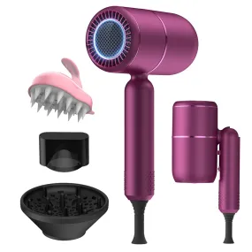 Hair Dryer with Diffuser Ionic Blow Dryer Professional Portable Hair Dryers Accessories for Women Curly Hair Purple Home Applian