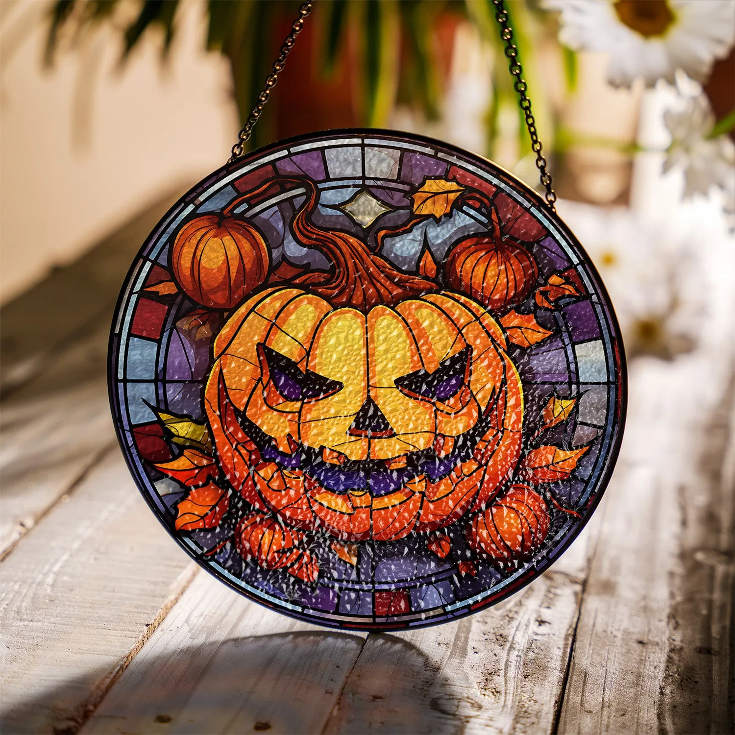 Halloween Stained Glass Suncatcher Collection | Decorative Window Hanging | 2 Sizes | Holiday Decor Accents | Spooky Pumpkin