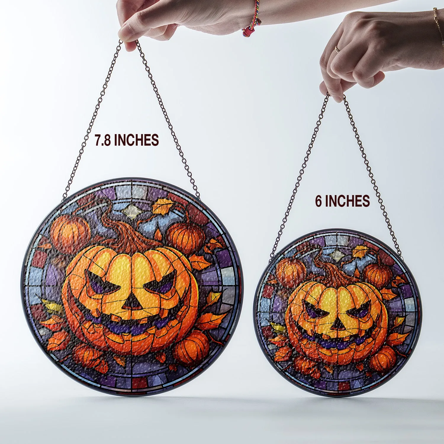 Halloween Stained Glass Suncatcher Collection | Decorative Window Hanging | 2 Sizes | Holiday Decor Accents | Spooky Pumpkin