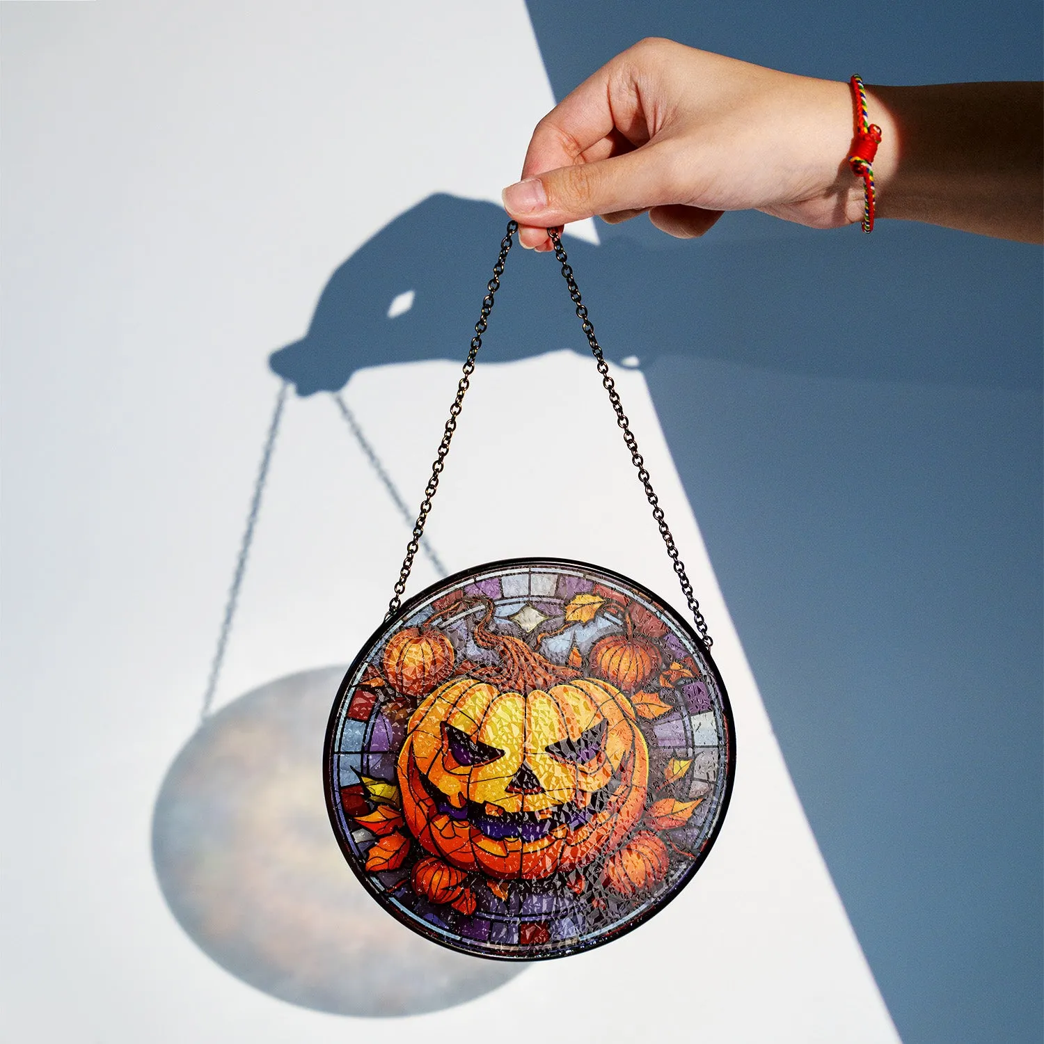 Halloween Stained Glass Suncatcher Collection | Decorative Window Hanging | 2 Sizes | Holiday Decor Accents | Spooky Pumpkin