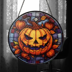 Halloween Stained Glass Suncatcher Collection | Decorative Window Hanging | 2 Sizes | Holiday Decor Accents | Spooky Pumpkin