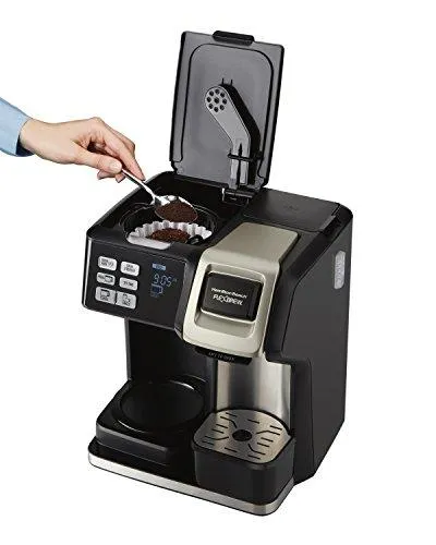 Hamilton Beach FlexBrew Coffee Maker, Single Serve & Full Pot, Compatible with K-Cup Pods or Grounds, Programmable, Includes Permanent Filter, Black (49950C), Silver