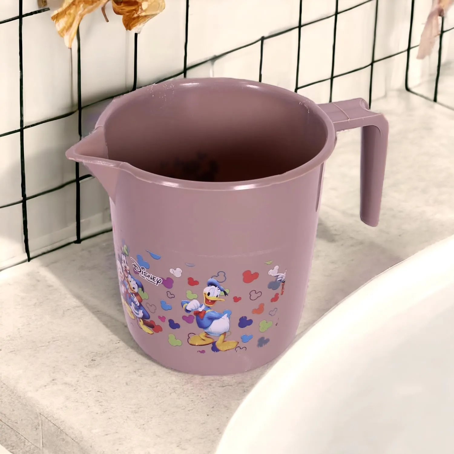 Heart Home Disney Team Bathroom Mug | Plastic Bath Mug for Bathroom | Mug for Bathroom | Mug for Toilet | Washroom Jug | 111 Bath Mug | 1 LTR | Pack of 5 | Brown