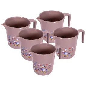 Heart Home Disney Team Bathroom Mug | Plastic Bath Mug for Bathroom | Mug for Bathroom | Mug for Toilet | Washroom Jug | 111 Bath Mug | 1 LTR | Pack of 5 | Brown