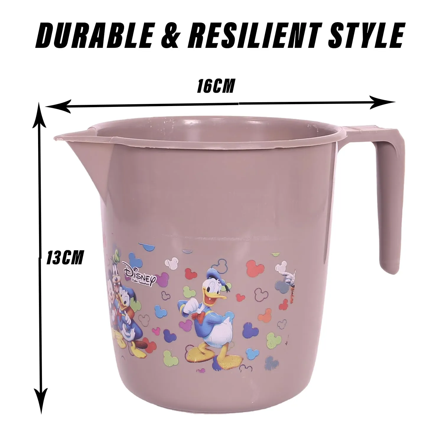 Heart Home Disney Team Bathroom Mug | Plastic Bath Mug for Bathroom | Mug for Bathroom | Mug for Toilet | Washroom Jug | 111 Bath Mug | 1 LTR | Pack of 5 | Brown