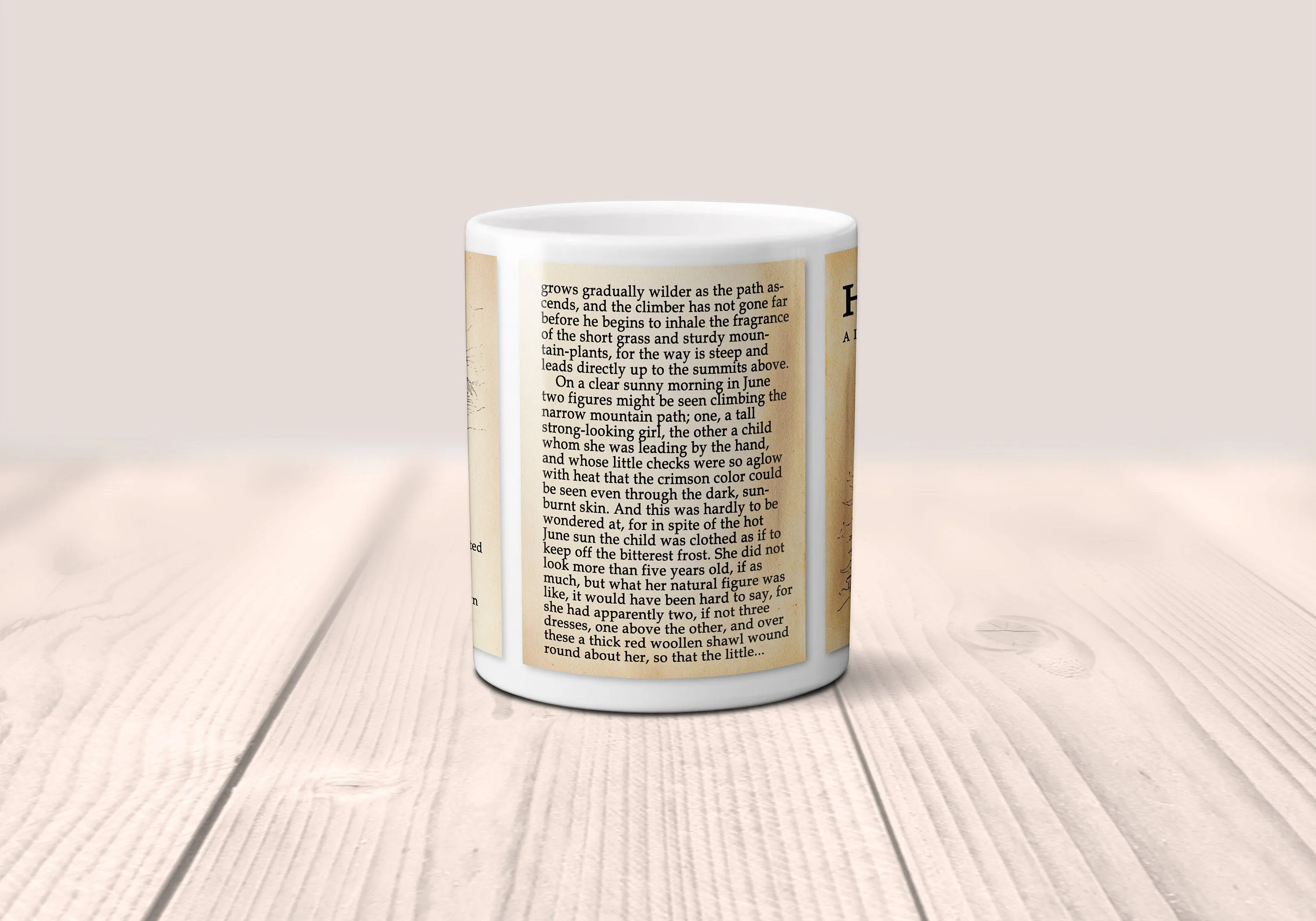 Heidi by Johanna Spyri Mug. Coffee Mug with Heidi book Title and Book Pages, Bookish Gift, Literary Mug.