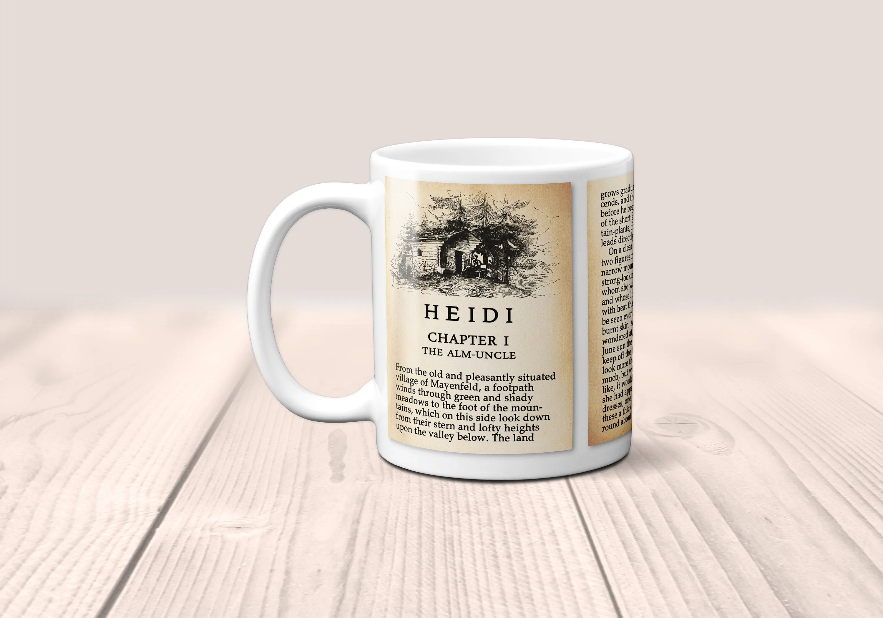 Heidi by Johanna Spyri Mug. Coffee Mug with Heidi book Title and Book Pages, Bookish Gift, Literary Mug.