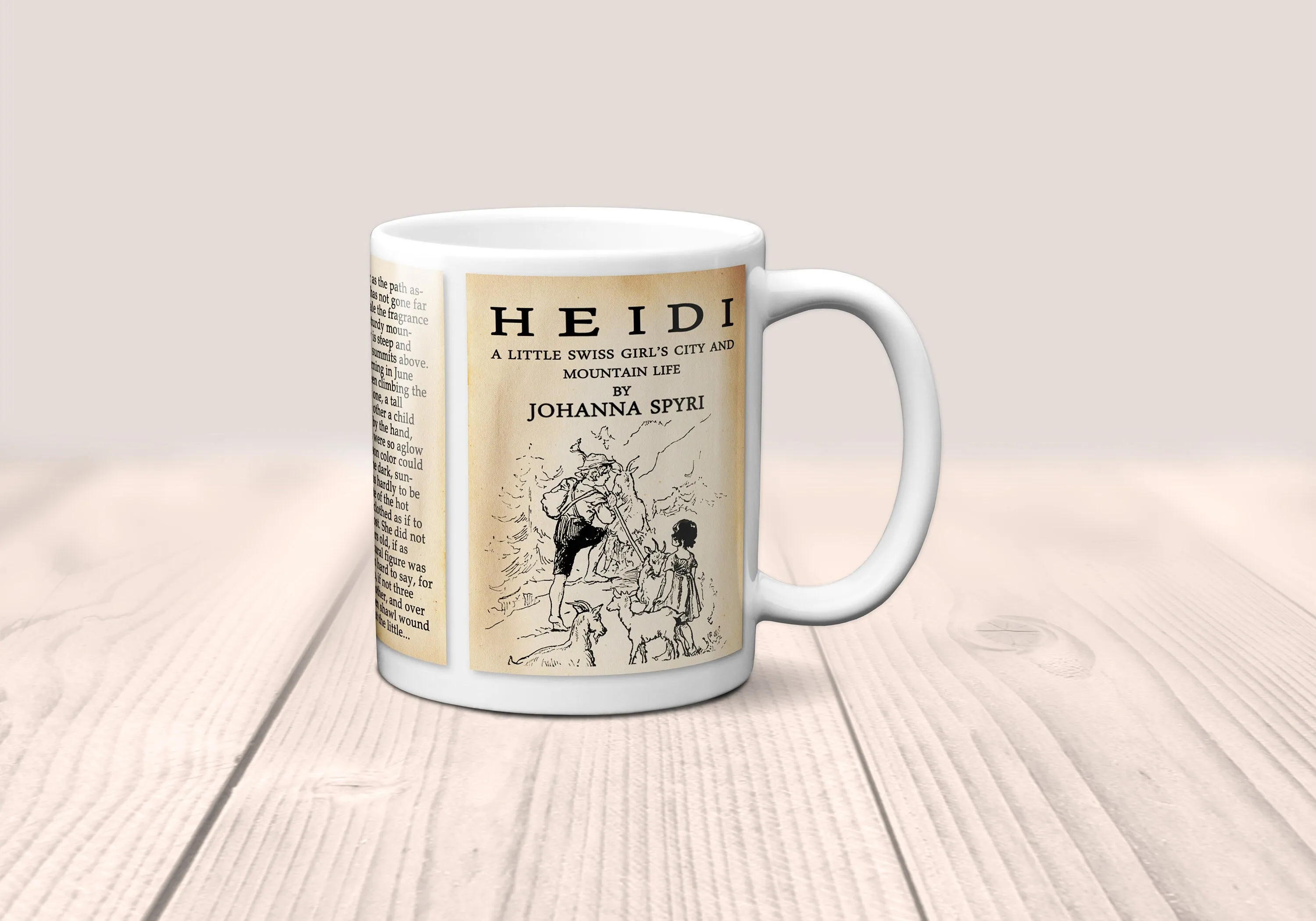 Heidi by Johanna Spyri Mug. Coffee Mug with Heidi book Title and Book Pages, Bookish Gift, Literary Mug.