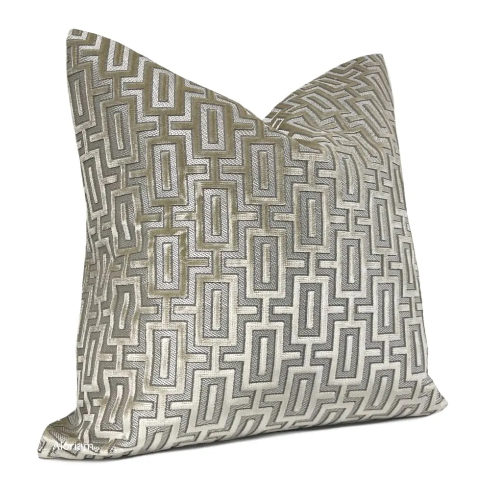 Hennessy Beige Interlock Geometric Cut Velvet Pillow Cover