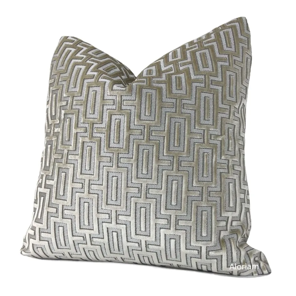 Hennessy Beige Interlock Geometric Cut Velvet Pillow Cover