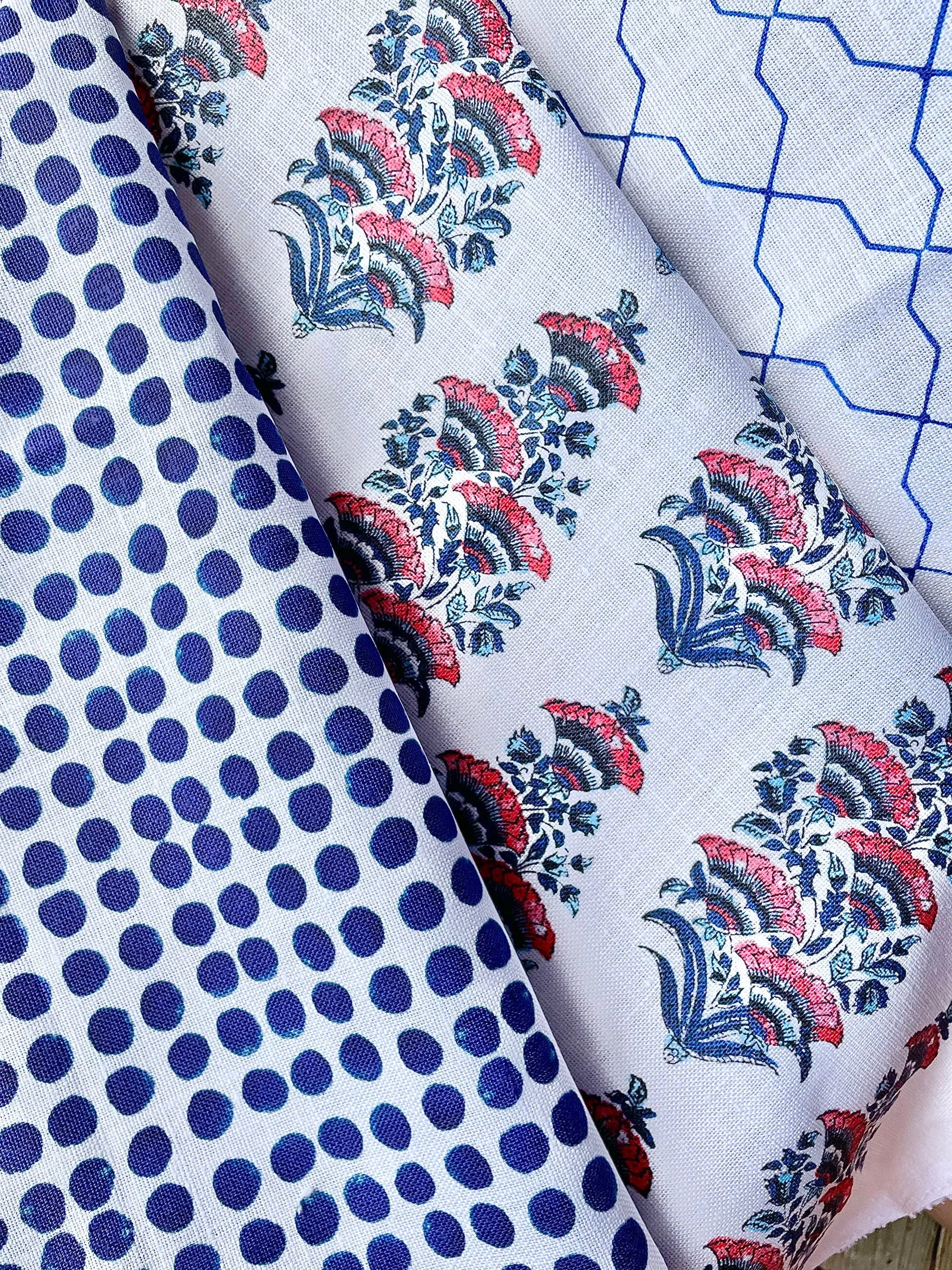 Indigo Block Printed Trellis Pillow Cover: Available in 10 Sizes