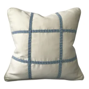 Ivory and Blue Coastal Throw Pillow Cover with Gimp 18x18