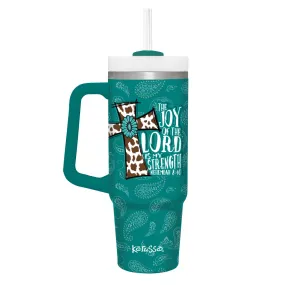 Kerusso 30 oz Stainless Steel Mug With Straw Cowhide Cross