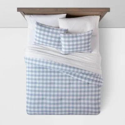 King Yarn-Dyed Gingham Comforter & Sham Set Light Blue - Threshold