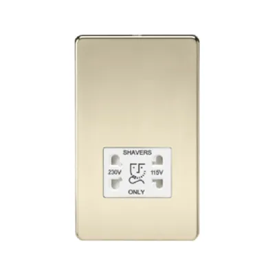 Knightsbridge Screwless 115V/230V Dual Voltage Shaver Socket - Polished Brass