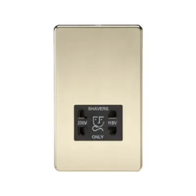 Knightsbridge Screwless 115V/230V Dual Voltage Shaver Socket - Polished Brass