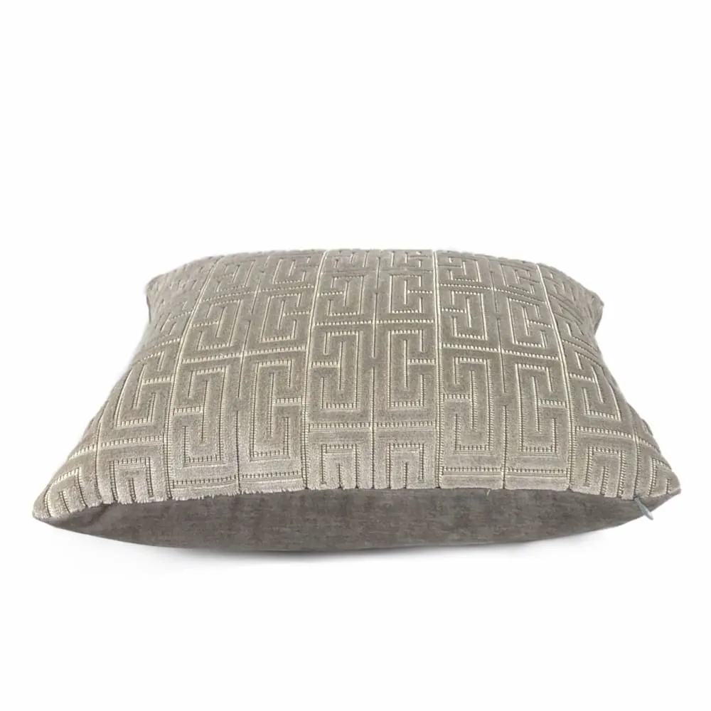 Knossos Mineral Gray Greek Key Cut Velvet Pillow Cover