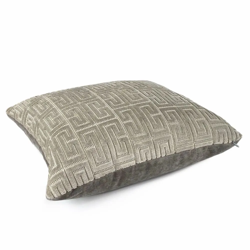 Knossos Mineral Gray Greek Key Cut Velvet Pillow Cover