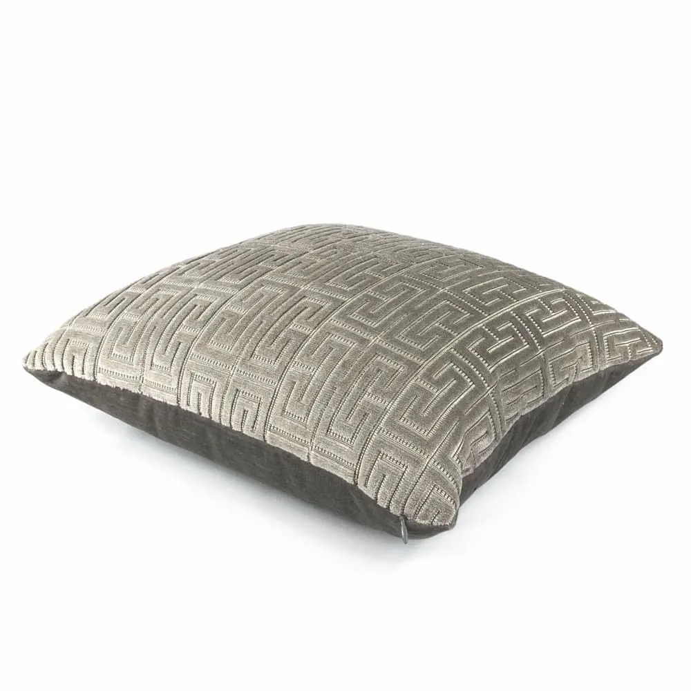 Knossos Mineral Gray Greek Key Cut Velvet Pillow Cover