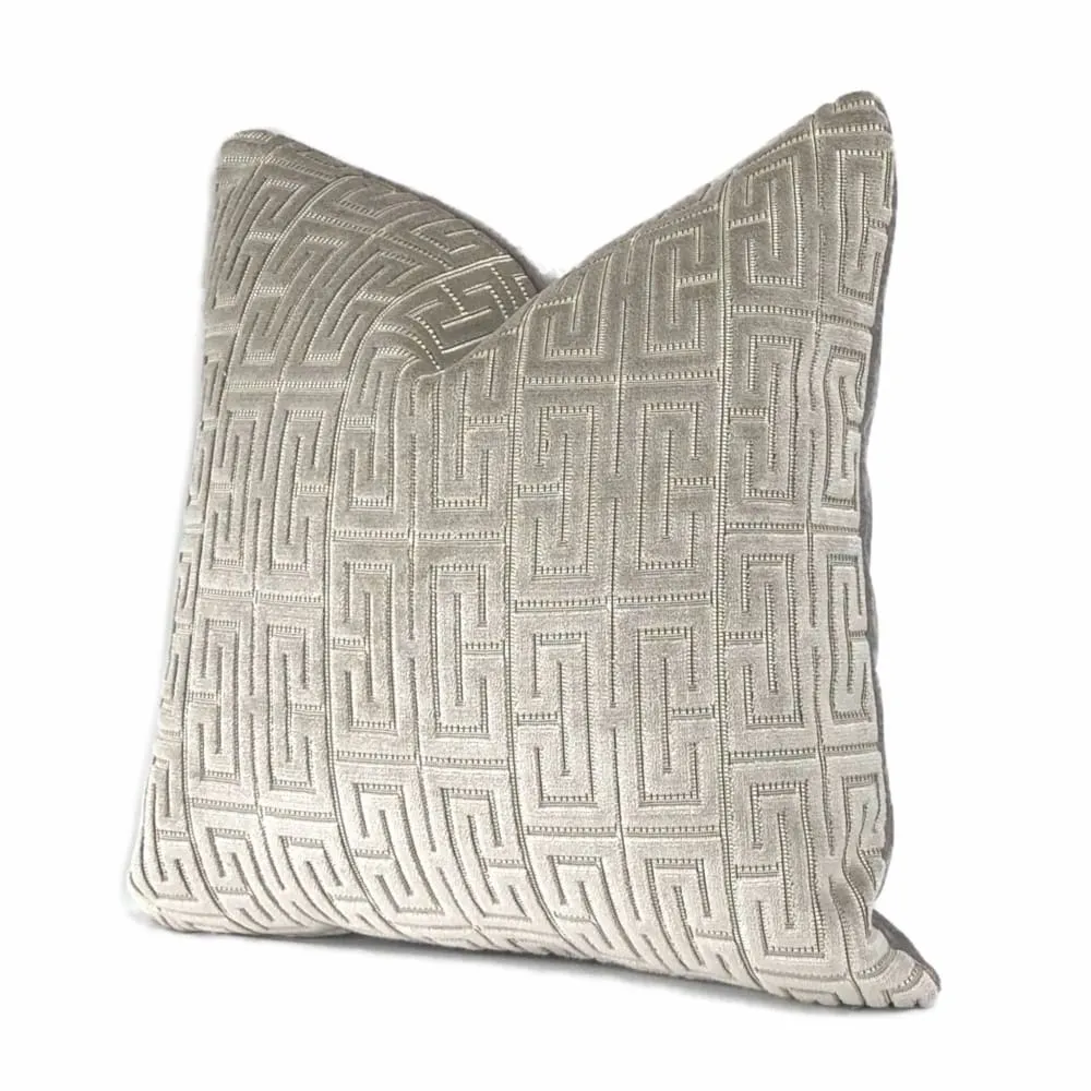 Knossos Mineral Gray Greek Key Cut Velvet Pillow Cover