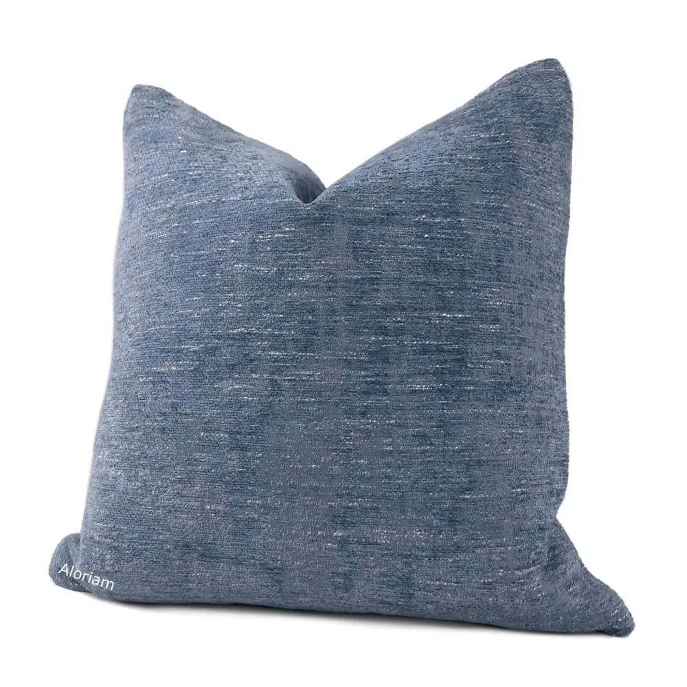 Knox Stonewash Blue Slub Textured Chenille Pillow Cover (Fabric by the Yard available)