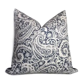 Kravet Arta Indigo Blue Off-White Paisley Linen Pillow Cushion Cover