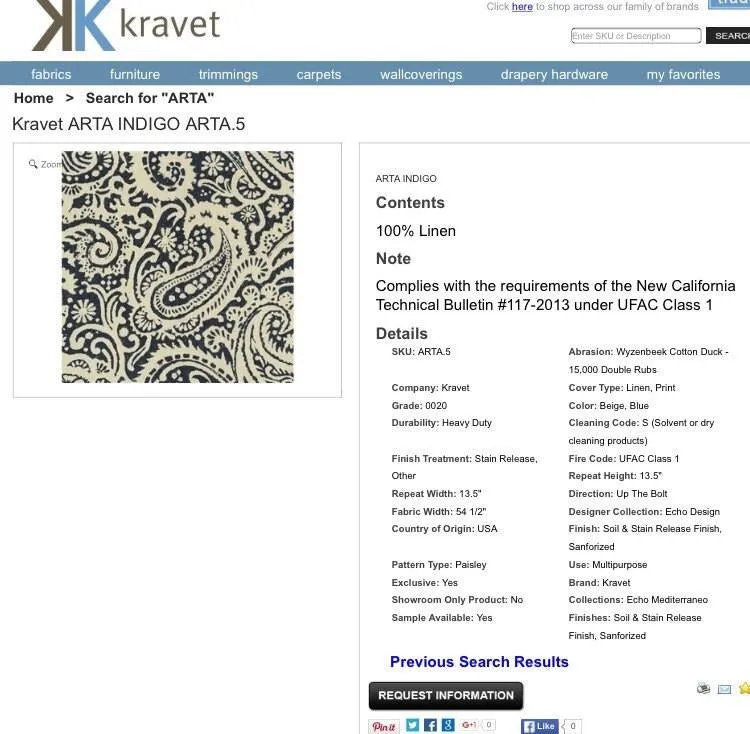 Kravet Arta Indigo Blue Off-White Paisley Linen Pillow Cushion Cover