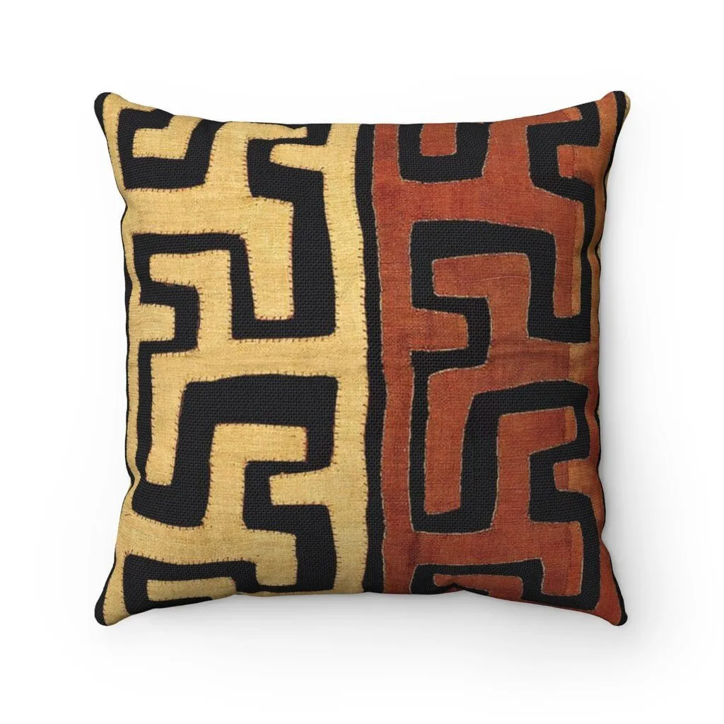 Kuba Cloth Throw Pillow w/ Insert | Tribal, Traditional Vintage (Kente, Mudcloth) African | Afrocentric Gift for Him Her | Boho Throw Pillow