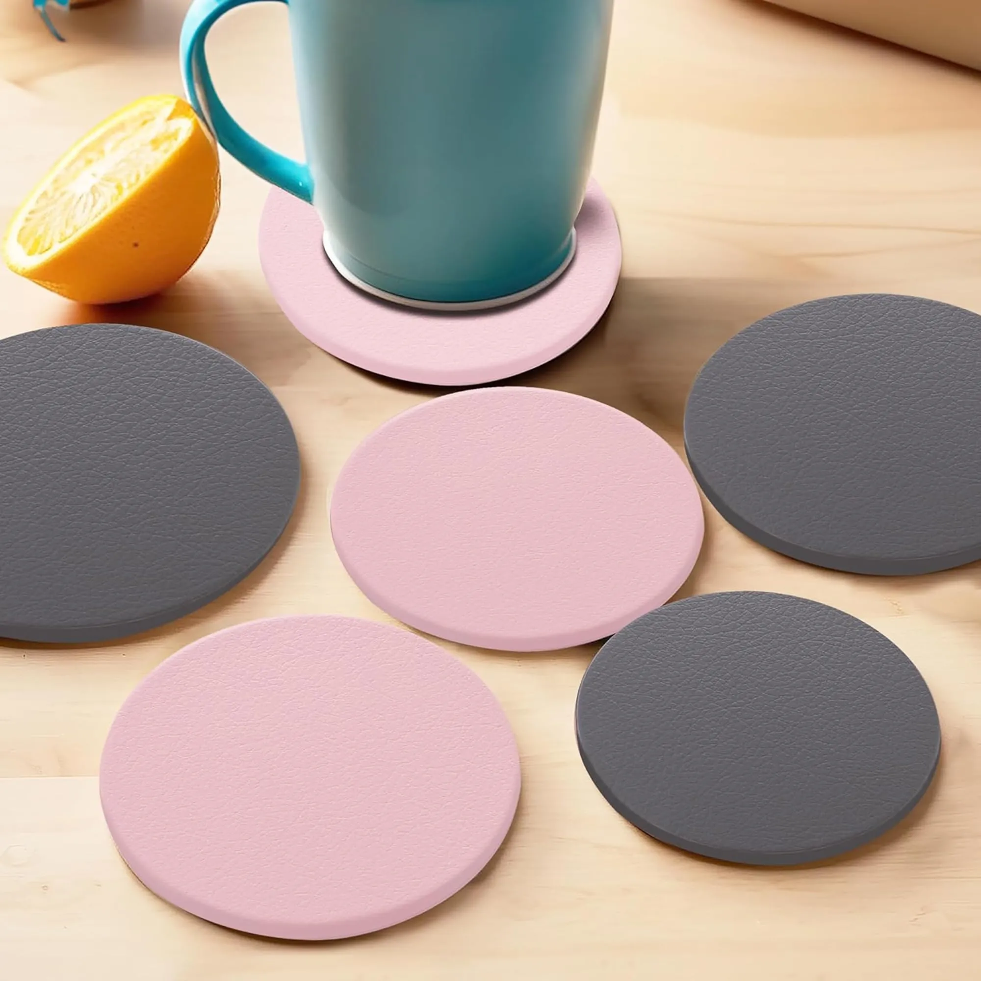 Kuber Industries 12 Pcs Non-Slip Tea Coaster for Hot Pots - Round Tea Cup & Water Glass Cover Top Lid for Teapoy & Dining Table - Grey & Pink