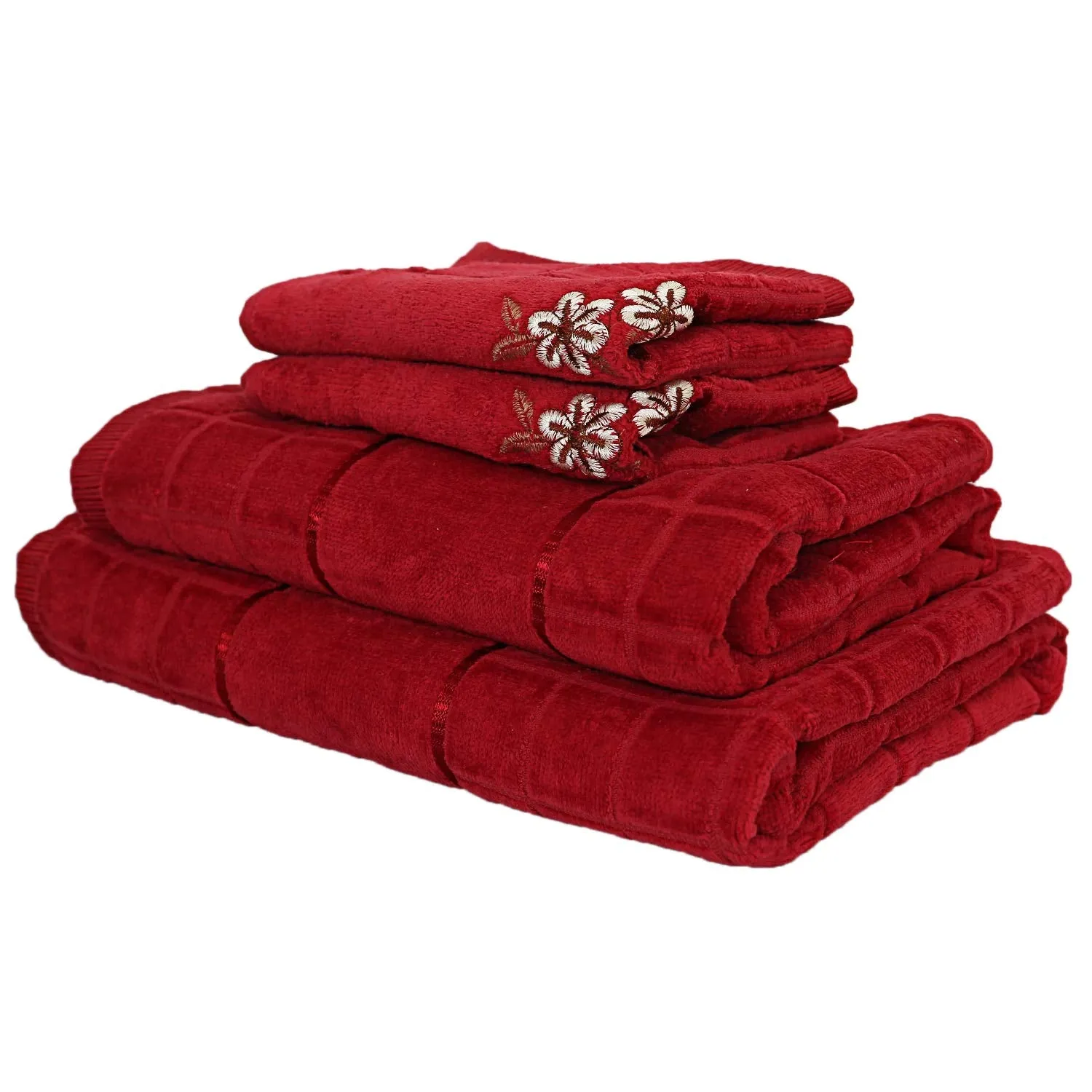 Kuber Industries 4 Piece 400 GSM Cotton Towel Set with Basket - Maroon