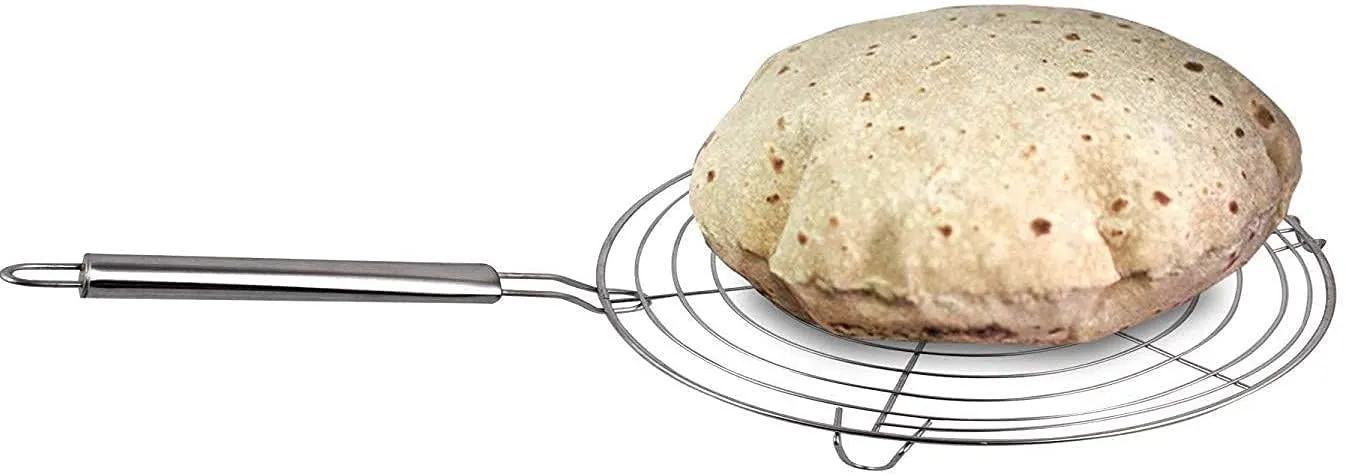 Kuber Industries Small Stainless Steel Round Papad Jali/Roti Roast Grill/Papad Roast Grill with Steel Handle-Pack of 2 (Silver)