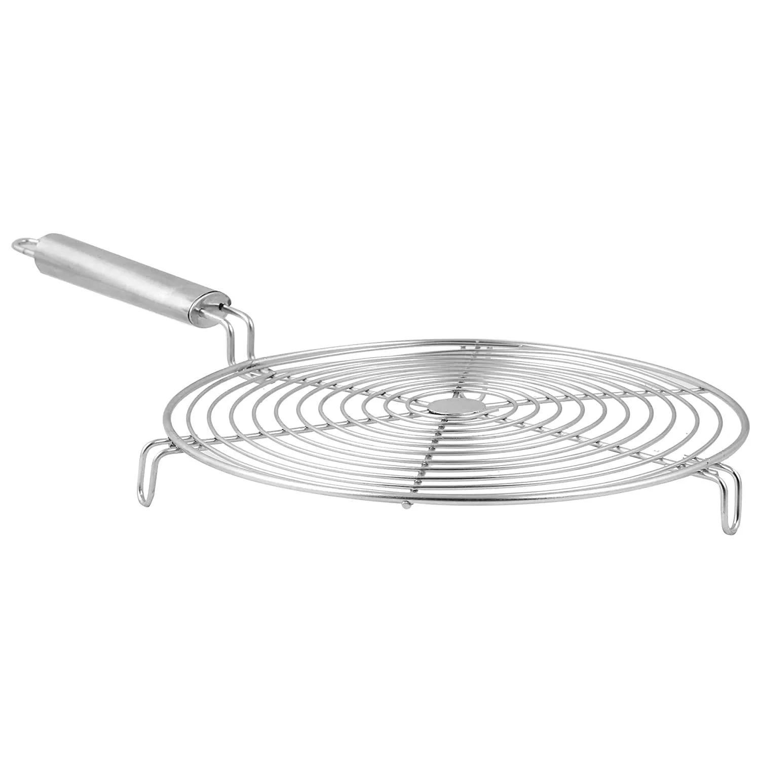 Kuber Industries Small Stainless Steel Round Papad Jali/Roti Roast Grill/Papad Roast Grill with Steel Handle-Pack of 2 (Silver)