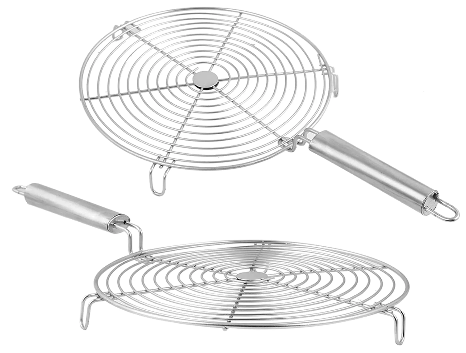 Kuber Industries Small Stainless Steel Round Papad Jali/Roti Roast Grill/Papad Roast Grill with Steel Handle-Pack of 2 (Silver)