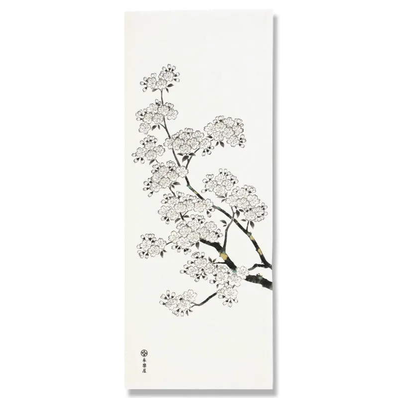 Kyo-Yuzen Dyeing Tenugui Towel (Japanese Hand Towel) - Sumi-e Japanese Ink Painting Cherry Blossom -, Made in Kyoto, Japan