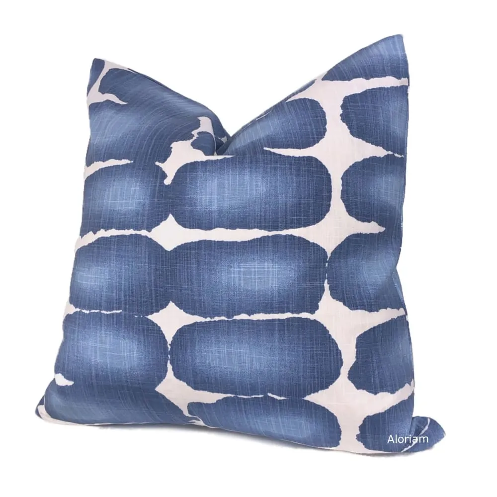 Leto Blue White Paint Dabs Modern Cotton Print Pillow Cover