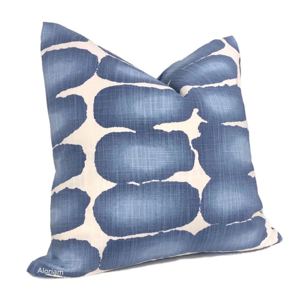 Leto Blue White Paint Dabs Modern Cotton Print Pillow Cover