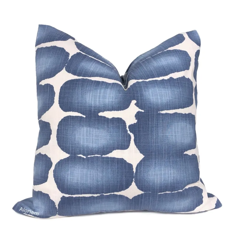 Leto Blue White Paint Dabs Modern Cotton Print Pillow Cover