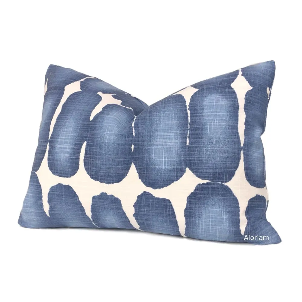 Leto Blue White Paint Dabs Modern Cotton Print Pillow Cover