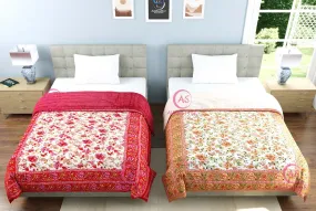 LushHavenDecor Jaipuri Light Weight Cotton Traditional Rajasthani Floral Print Single Bed, Bed Cover, Machine Kantha Quilt Razai Rajai, Multicolor, Set of 2