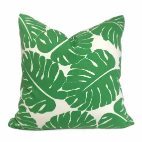 Martinique Green Modern Palm Leaf Print Pillow Cover