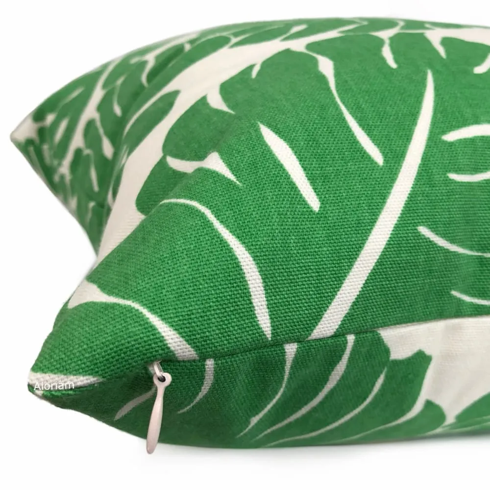 Martinique Green Modern Palm Leaf Print Pillow Cover