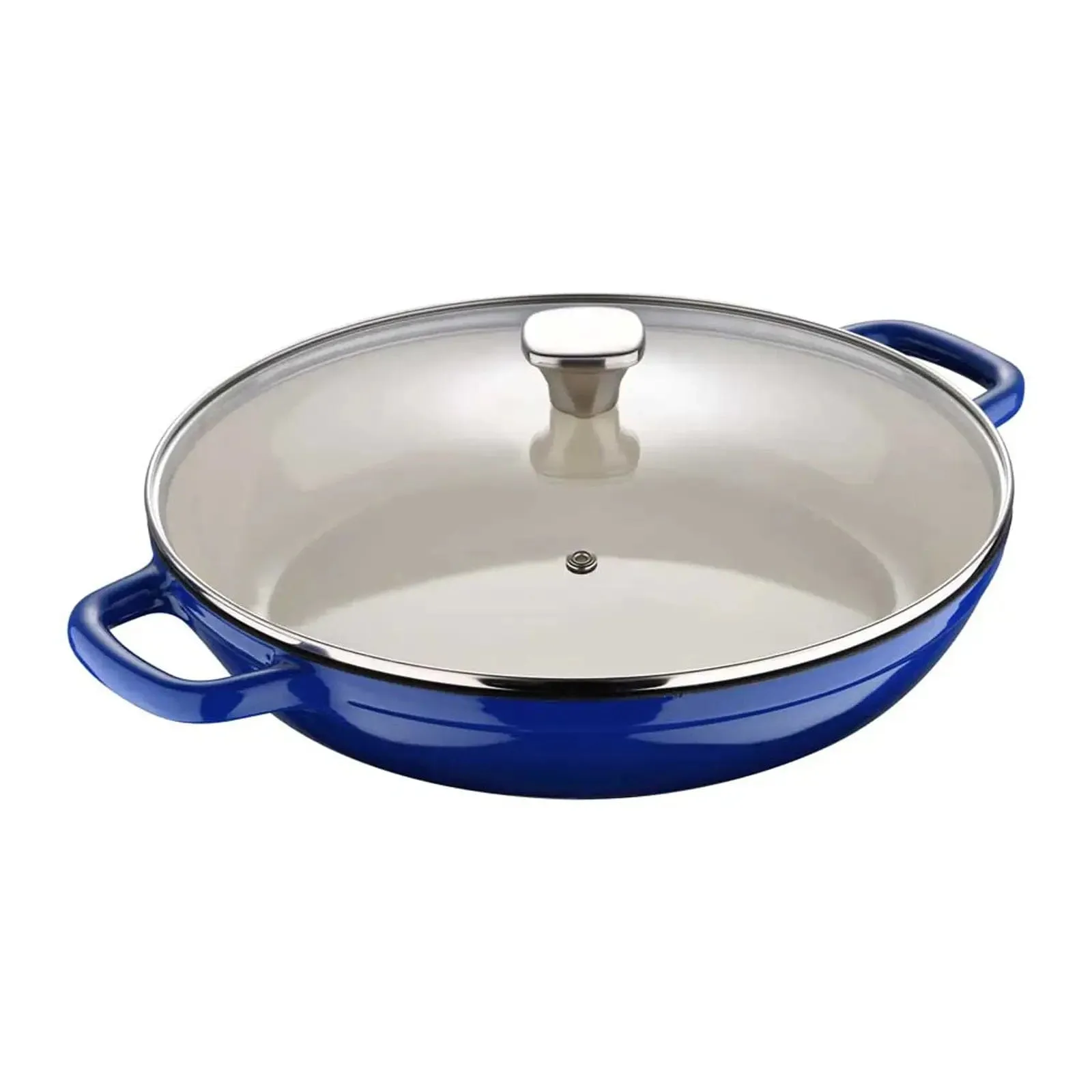 MasterPro Shallow Cast Iron Casserole Dish With Glass Lid Colour Enamel 3.3L