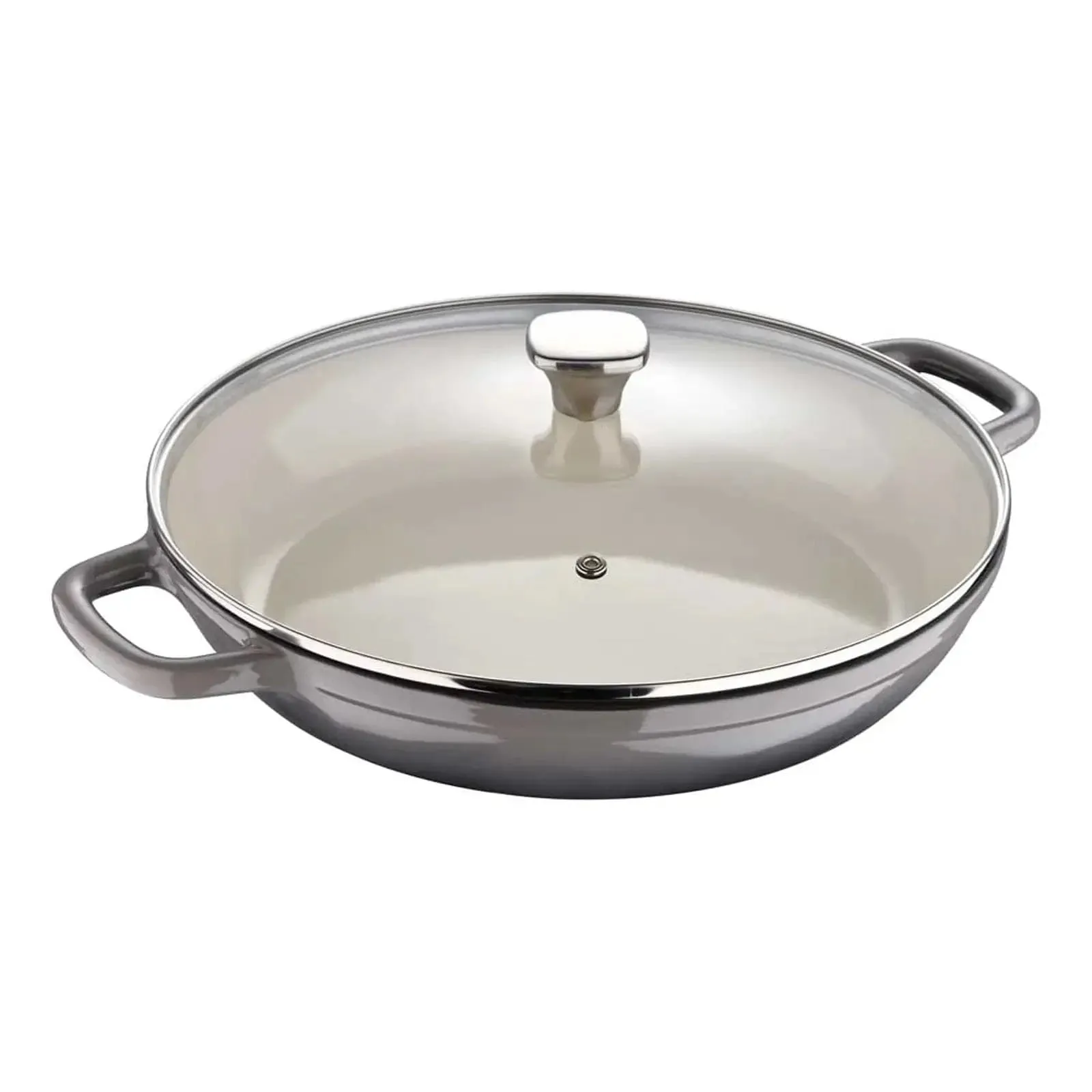 MasterPro Shallow Cast Iron Casserole Dish With Glass Lid Colour Enamel 3.3L