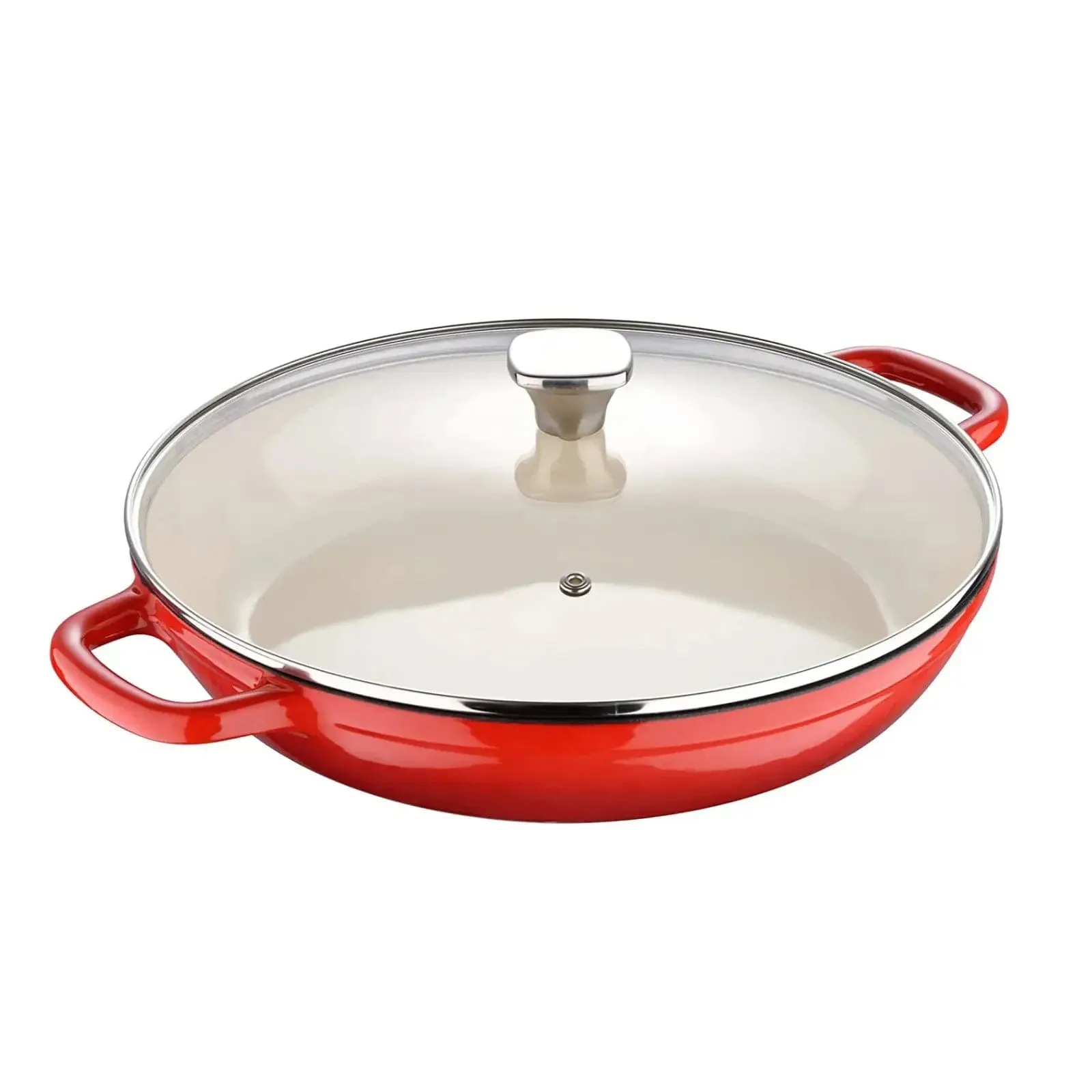 MasterPro Shallow Cast Iron Casserole Dish With Glass Lid Colour Enamel 3.3L