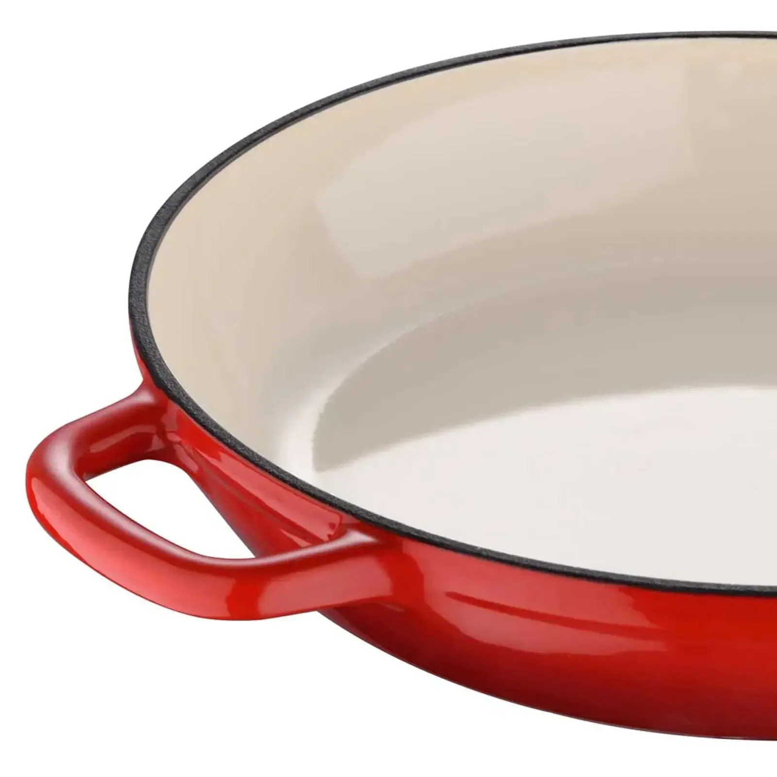 MasterPro Shallow Cast Iron Casserole Dish With Glass Lid Colour Enamel 3.3L