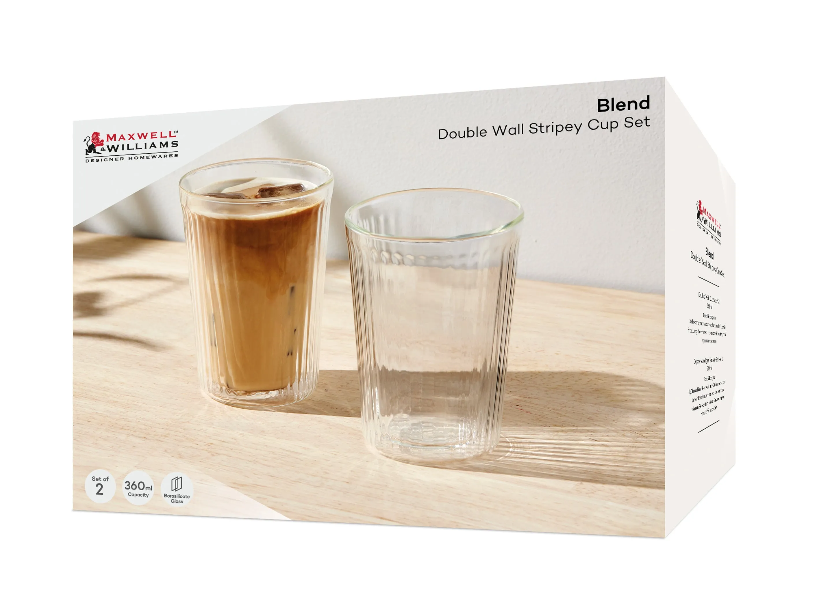 Maxwell & Williams Blend Stripey Double Wall Cup 360ml - Set of 2